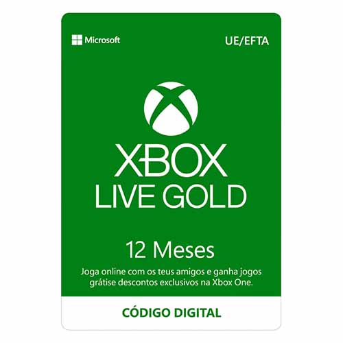 Sobre o produto Cartão Xbox Live Gold 12 Meses (Formato Digital) Tem um jogador na sua lista de ofertas? Dê-lhe um cartão de oferta Xbox para o entretenimento e os jogos mais recentes na Xbox e no Windows. O cartão permitir-lhe-á comprar os títulos mais recentes, clássicos e conteúdos exclusivos. Para resgatar o código: 1. Aceda a microsoft.com/redeem; 2. Revele e introduza cuidadosamente o código; 3. Comece a comprar. A compra do artigo pressupõe a aceitação dos termos e condições disponíveis sob a imagem do produto.