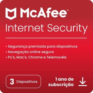  Proteção premiada que lhe permite desfrutar da vida online. Este software proporciona uma solução de segurança simples e essencial para os seus dispositivos, que o protege online em qualquer momento e em qualquer lugar. 1. O McAfee Internet Security é segurança essencial – uma solução simples e abrangente que o protege online. 2. Antivírus premiado – fique descansado sabendo que a McAfee o protege contra as ameaças mais recentes. 3. Ligue-se e faça compras e operações bancárias sem preocupações – receba avisos...